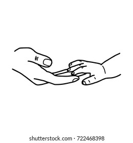 hand baby   mother touching together vector illustration sketch hand drawn and black lines  isolated white background