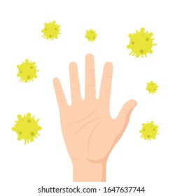 Hand und Bakterien Vektorillustration. Tapete. freier Platz für Text. Bakterien-Vektorillustration. Hand auf weißem Hintergrund.