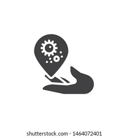 Hand with bacterial drop vector icon. filled flat sign for mobile concept and web design. Hand hygiene glyph icon. Symbol, logo illustration. Vector graphics