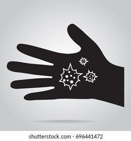 Hand with bacterial or virus and Dermatitis disease icon, medical sign