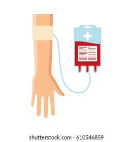 hand with bag blood donation vector illustration eps 10
