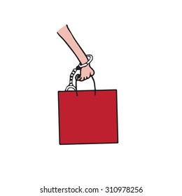 Hand bag and hand cuff cartoon drawing