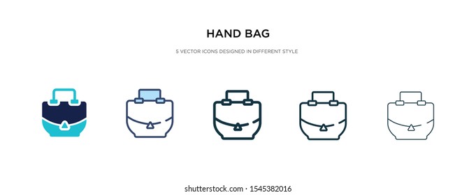 hand bag icon in different style vector illustration. two colored and black hand bag vector icons designed in filled, outline, line and stroke style can be used for web, mobile, ui