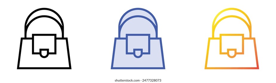 icono de bolso de mano. Diseño de estilo de relleno lineal, azul y degradado aislado sobre fondo blanco
