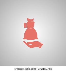  hand and bag icon.  Modern design flat style icon.