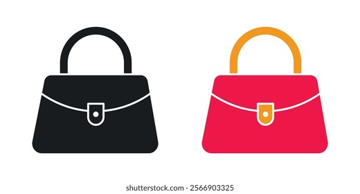 Hand bag icon set in black and colored