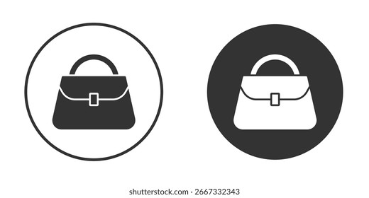 Handtaschensymbol in trendigen Flach-Designvarianten in Schwarz und Weiß.
