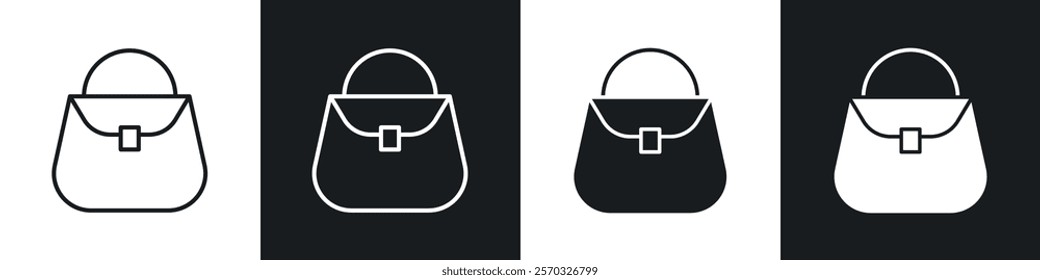 Hand bag icons vectors set in black. line and flat versions
