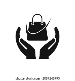 Diseño del logotipo de la bolsa de mano. Logo de la bolsa con vector de concepto de mano. Diseño del logotipo Hand and and Bag