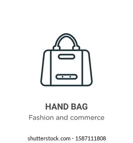 Hand bag outline vector icon. Thin line black hand bag icon, flat vector simple element illustration from editable fashion and commerce concept isolated on white background