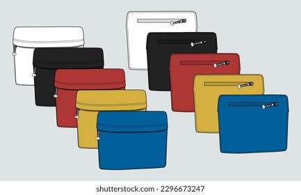 Hand bag technical drawing fashion flat sketch vector illustration template front and back views isolated on grey background