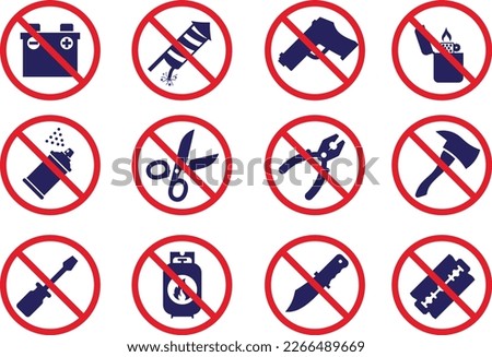 Hand baggage Prohibited Dangerous  Items ( Airport Security icons set )