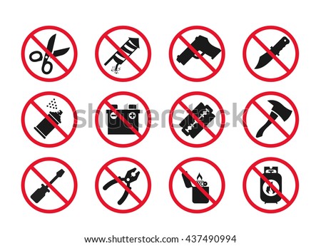 Hand baggage Prohibited Items // Airport Security icons set // 03