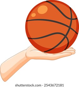 A hand balancing an orange basketball gracefully
