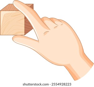 Hand balancing a wooden block with precision