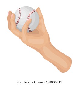 Hand with ball. Baseball single icon in cartoon style vector symbol stock illustration web.