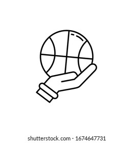 Hand, ball icon. Simple line, outline vector elements of basketball for ui and ux, website or mobile application