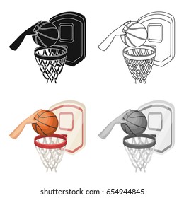 Hand with a ball near the basket.Basketball single icon in cartoon style vector symbol stock illustration web.