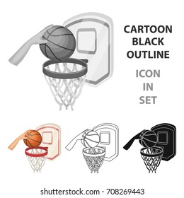 Hand with a ball near the basket.Basketball single icon in cartoon style vector symbol stock illustration web.