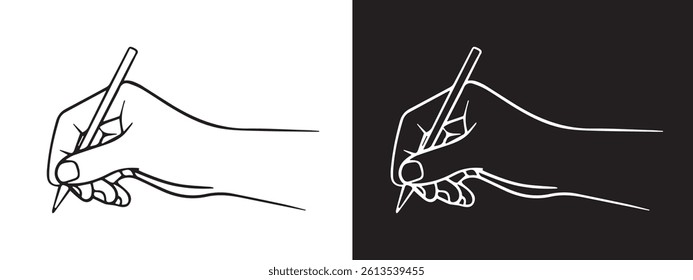 Hand with a ball pen writing vector illustration. Eps 10