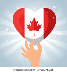 hand with balloon canada flag with leaf decoration