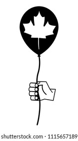 hand with balloon helium and maple leaf isolated icon