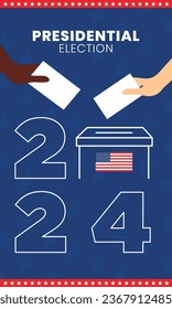 mano con urna electoral 2024 ilustración de las elecciones presidenciales en Estados Unidos
