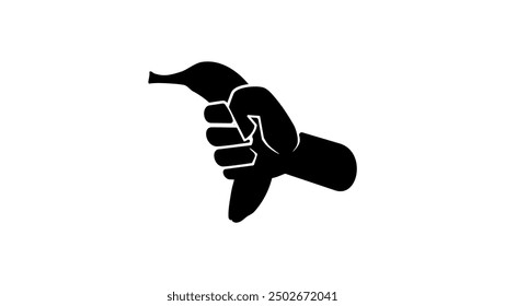 hand with banana, black isolated silhouette