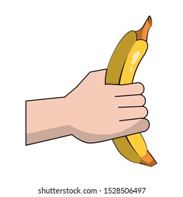 hand with banana fruit icon over white background, vector illustration