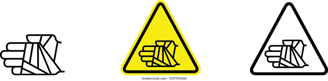 Hand with bandage icons, warning signs, vector illustrations