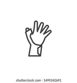 Hand with Bandage line icon. linear style sign for mobile concept and web design. Orthopedic wrist brace outline vector icon. Symbol, logo illustration. Vector graphics