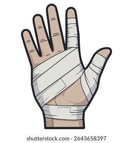 hand with bandage pain medicine flat color vector illustration template design