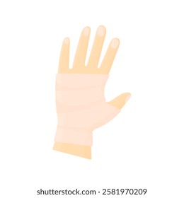 Hand in bandages in cartoon style on a white background isolated. Treatment for a bruised hand. Hand injury.