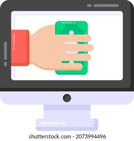 Hand with banknote denoting flat icon of money hacker 