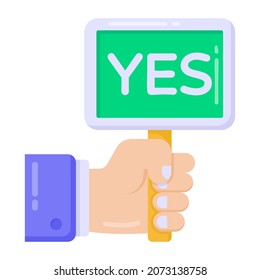 Mano con banner que denota el icono plano de la pancarta 