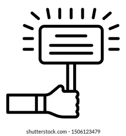 Hand banner protest icon. Outline hand banner protest vector icon for web design isolated on white background