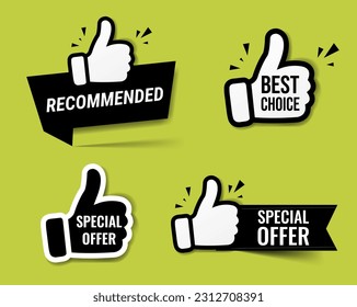Hand Banner Recommended And Best Choice With Green Background With Gradient Mesh, Vector Illustration
