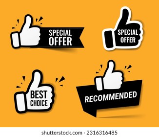 Hand Banner Recommended And Best Choice With Orange Background 
With Gradient Mesh, Vector Illustration