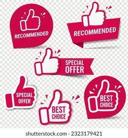 Hand Banner Recommended And Best Choice With Transparent Background With Gradient Mesh, Vector Illustration