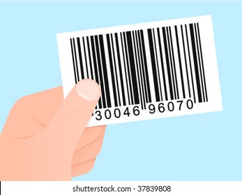 Hand with bar code card - vector