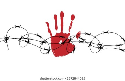 Hand with Barbed Wire Human Trafficking Idea. Labor and work employment crime, illegal activity vector art