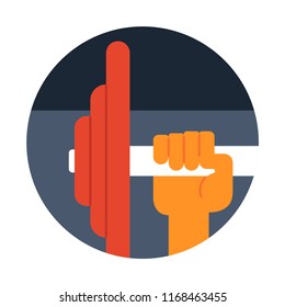 Hand with barbell vector illustration in flat color design