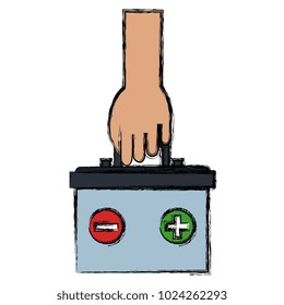 hand with battery car isolated icon