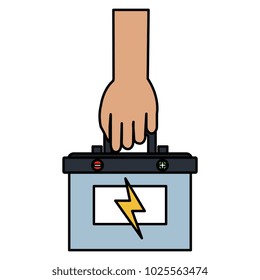 hand with battery car isolated icon