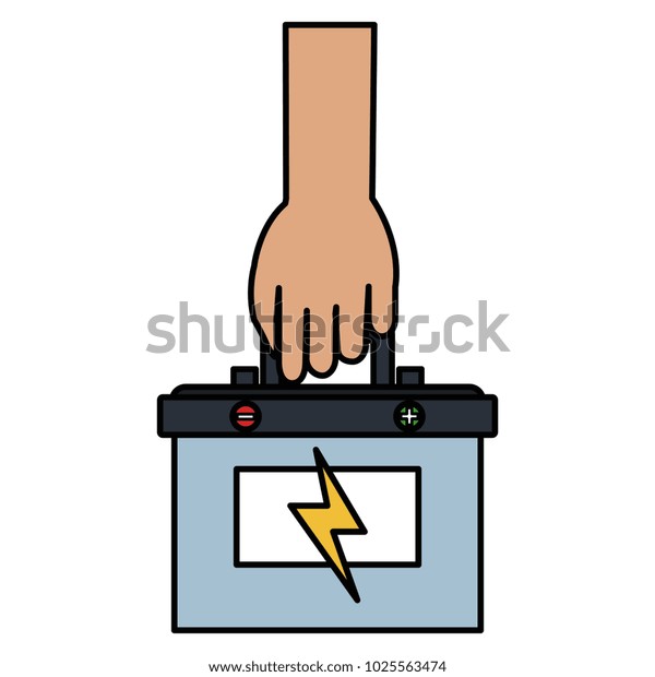 hand with battery car\
isolated icon