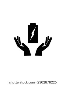 Hand mit Batteriesymbol, Vektorsymbol am besten flach.