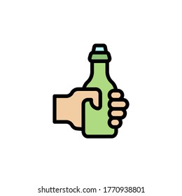 Hand, beer bottle icon. Simple color with outline vector elements of international beer day icons for ui and ux, website or mobile application