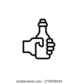 Mano, icono de la botella de cerveza. Línea simple, contorno vectorial elementos de iconos internacionales del día de la cerveza para ui y ux, sitio web o aplicación móvil
