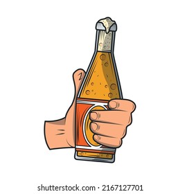 Hand mit Bierflasche einzeln auf Symbolstil