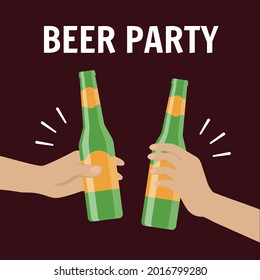 Hand with beer. Beer bottle.  Vector illustration beer party.